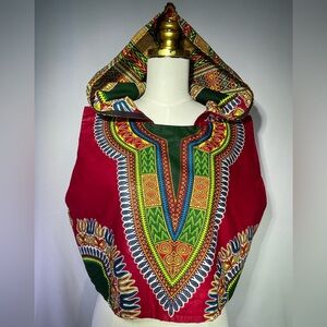 Women's African Print Crop Top Hoody Handmade Dashiki 90’s Streetwear Small-Med